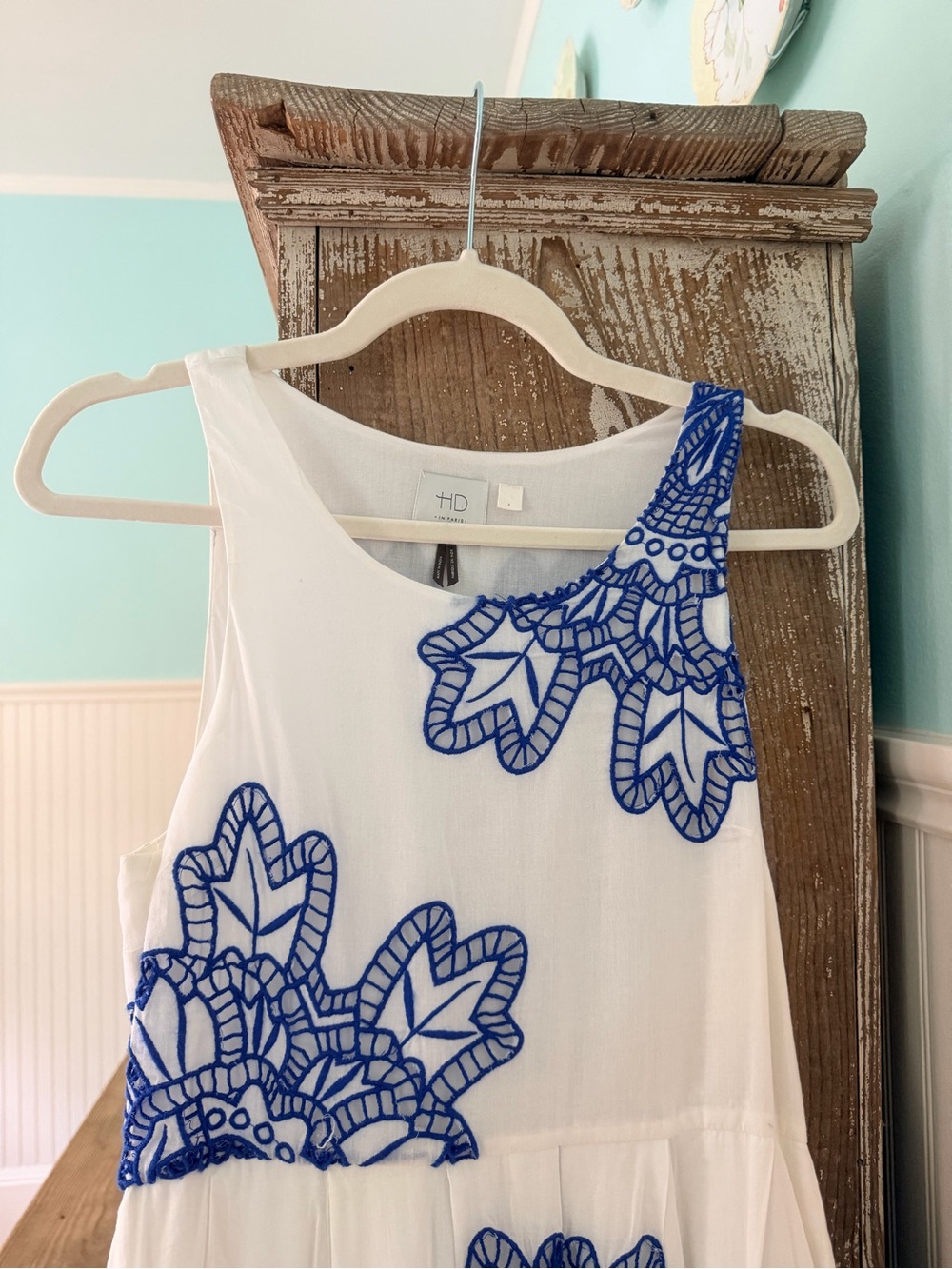 HD in Paris Maxi Dress White with Blue Floral Embroidery - Elegant Summer Dress - Picture 4 of 5